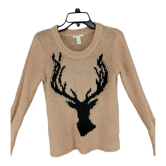 Forever 21 Womens Sweater Buck Deer Stag Mohair Small Peach Casual Holiday - Picture 8 of 8